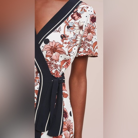 Maeve By Anthropologie Size 0 Women White Floral Lined Wrap Dress - Picture 3 of 11